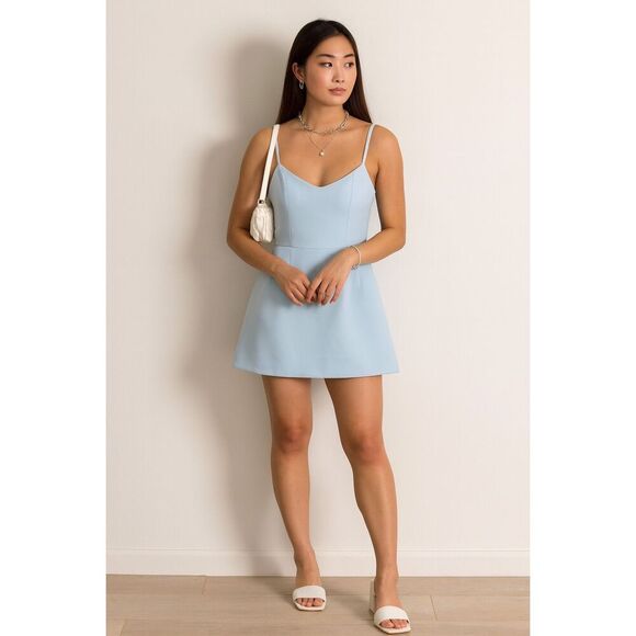 HELSI Light Blue Spaghetti Strap Mini Dress Fit & Flare Sleeveless Party Wedding - Picture 2 of 7